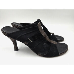 Donald J Pliner Slip On Mesh Elastic Leather Snake Sandals Size 7 M Black